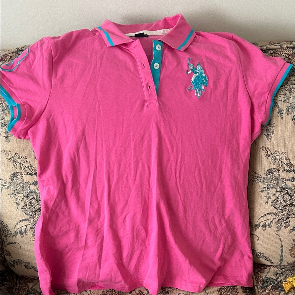 U.S. Polo Assn. Pink Polo with Blue Trim